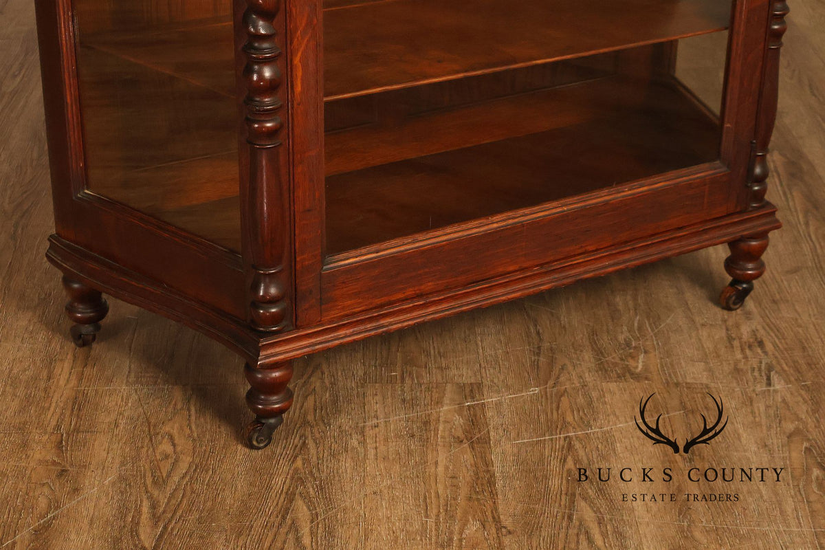 Antique Barley Twist Oak Glass Display Cabinet