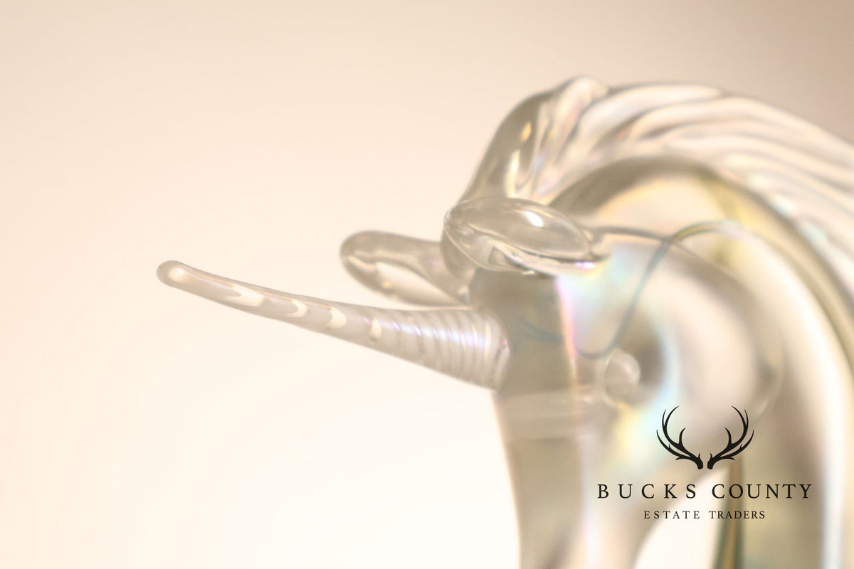 Stuart Abelman Art Glass Unicorn on Stand