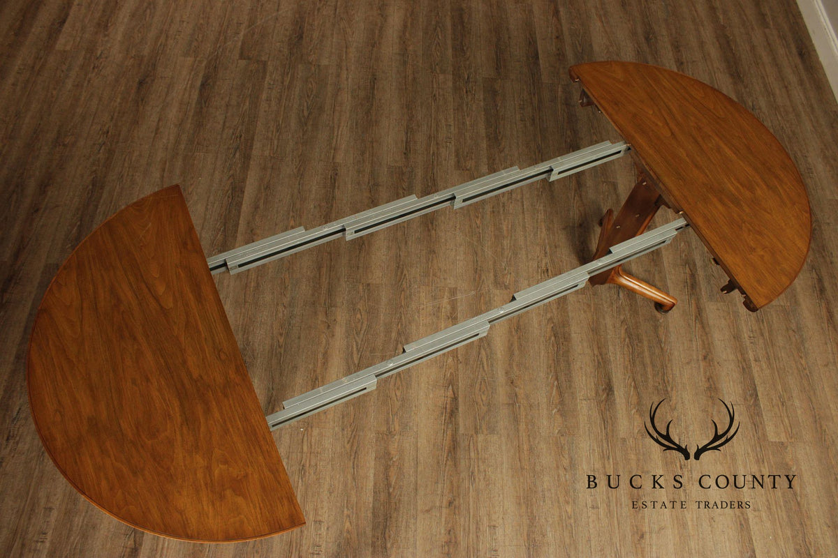 Mid Century Modern Round Walnut Extendable Dining Table