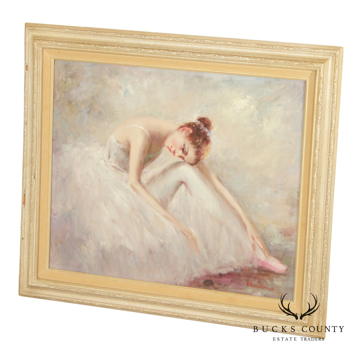 Rino Viana Framed Oil Painting Seated Ballerina Figure Study
