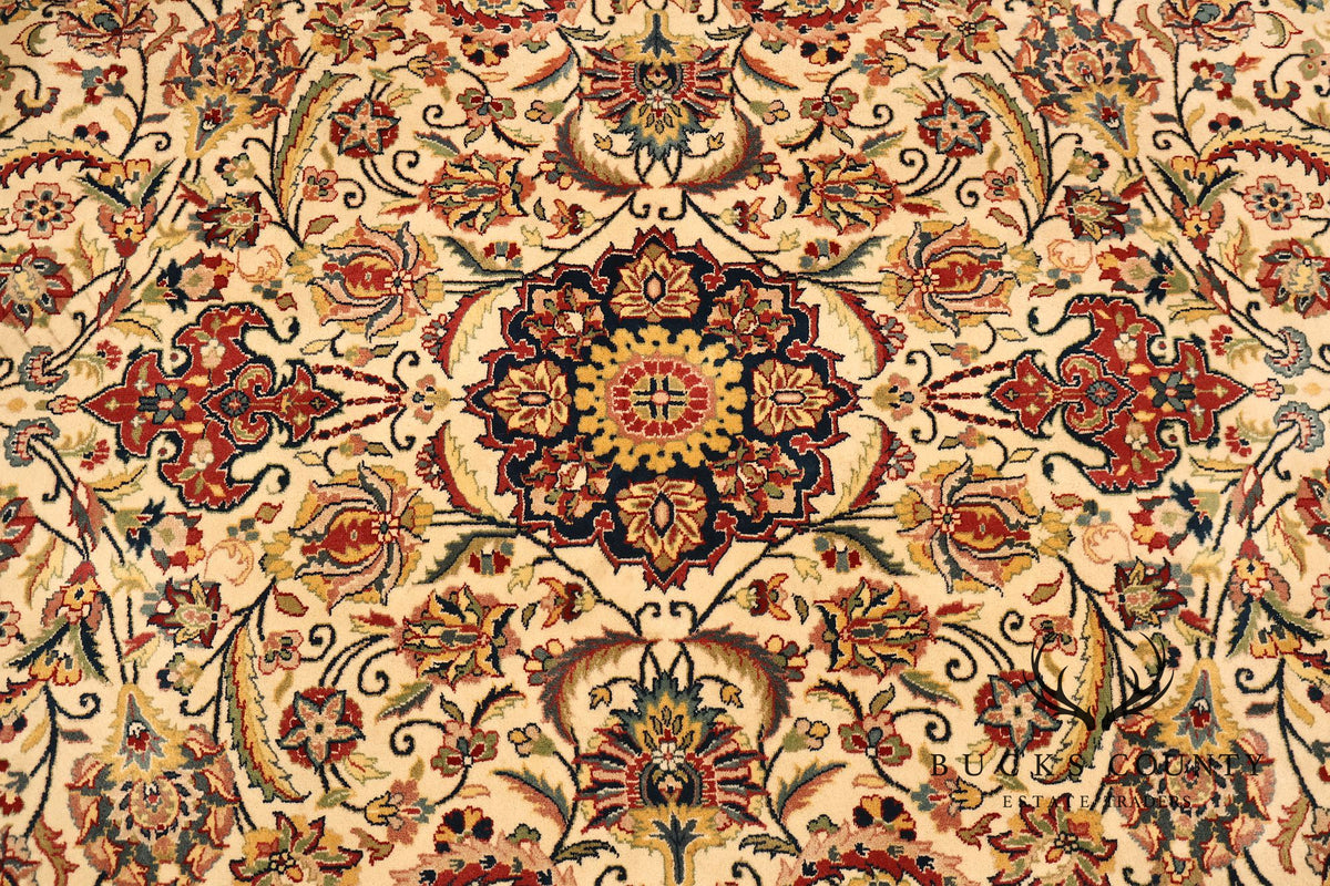 Hand Knotted Kashan Style Wool Area Rug 9x12 Floral Medallion
