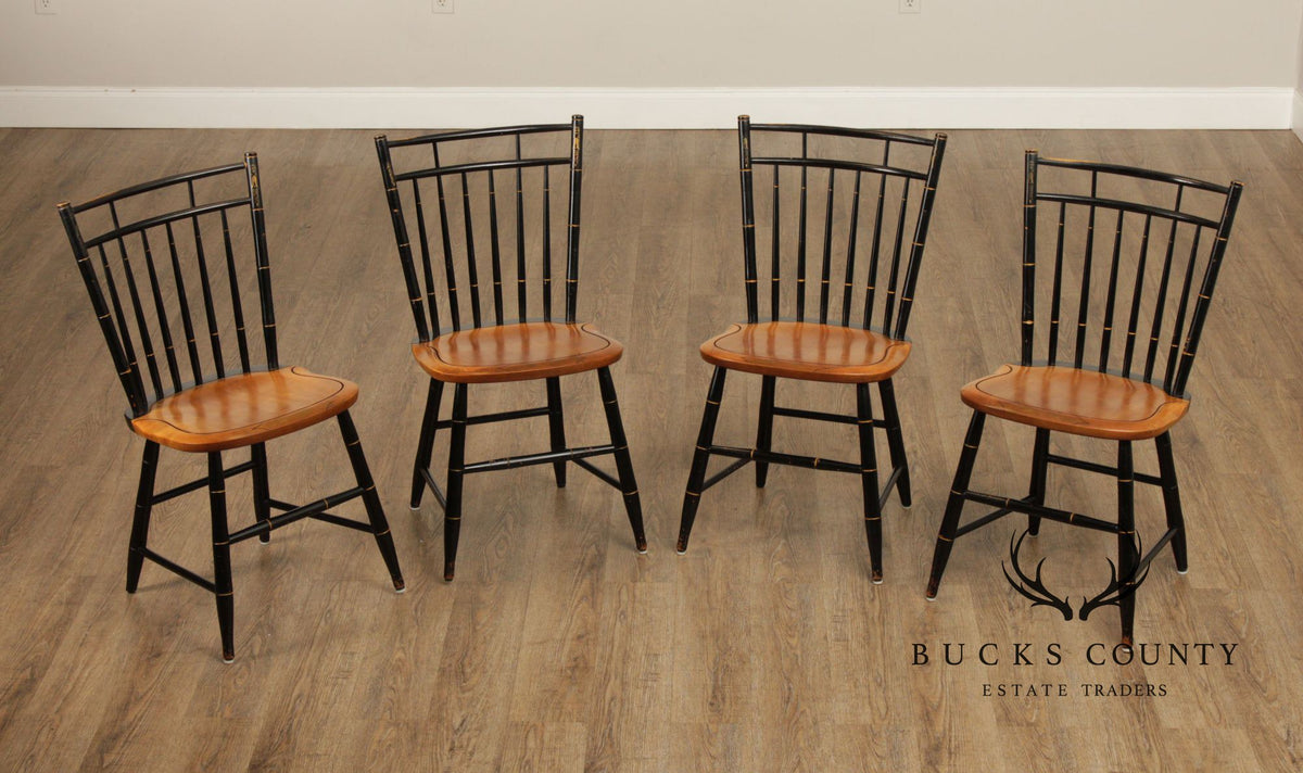 L. Hitchcock Set of Four Ebonized Birdcage Chairs