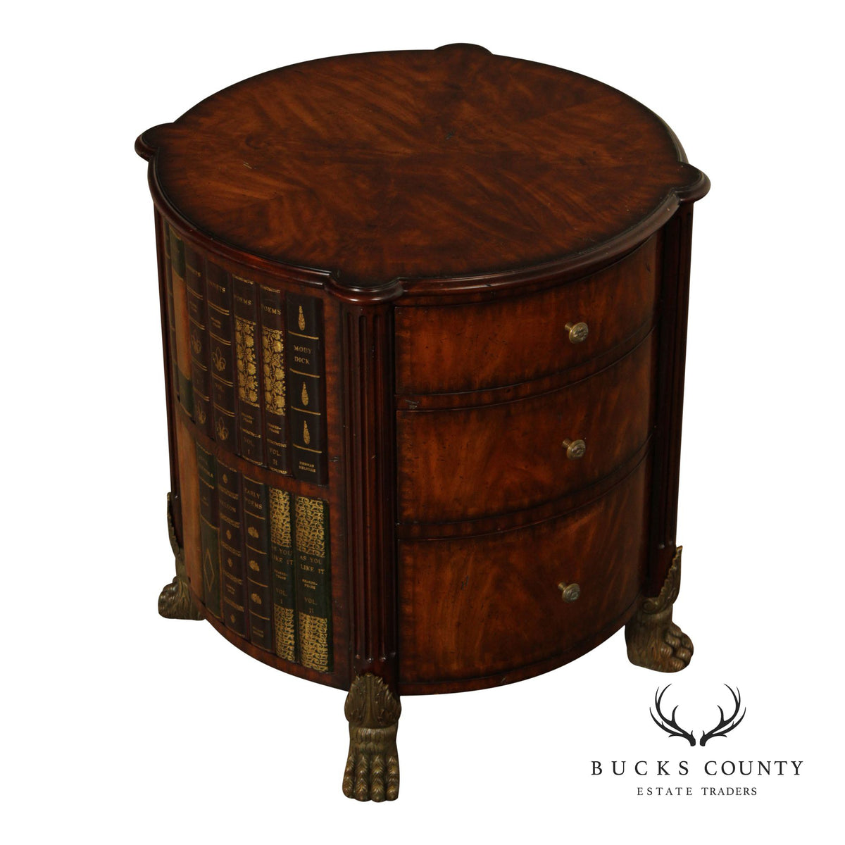 Maitland-Smith Regency Style Mahogany Faux Book Drum Table
