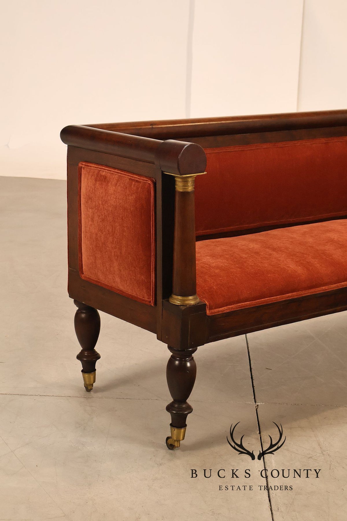 Antique American Classical Period Pair Of Ormolu Mounted Box Sofas