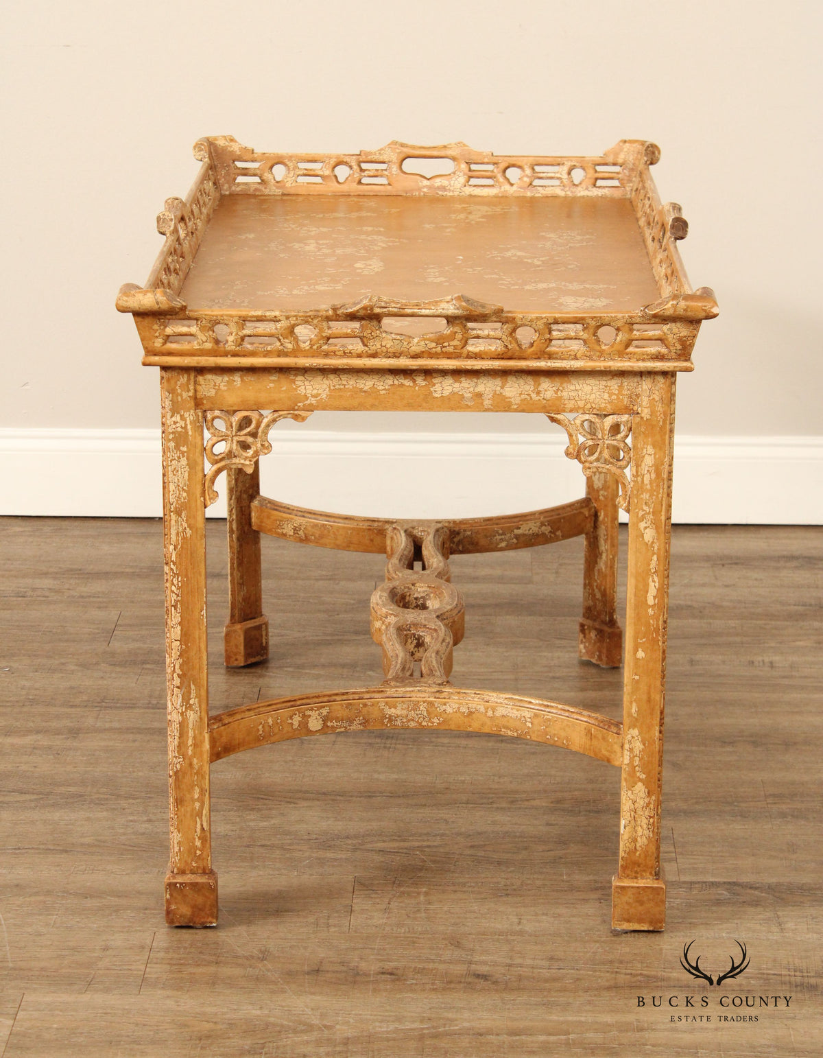 Chinese Chippendale Style Distress Painted Tea Table