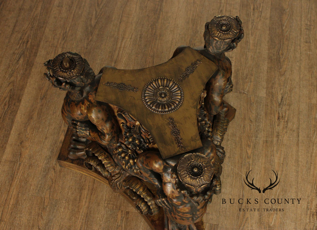Antique Neoclassical Pair Of Mythological Figural Table Bases In Bronze