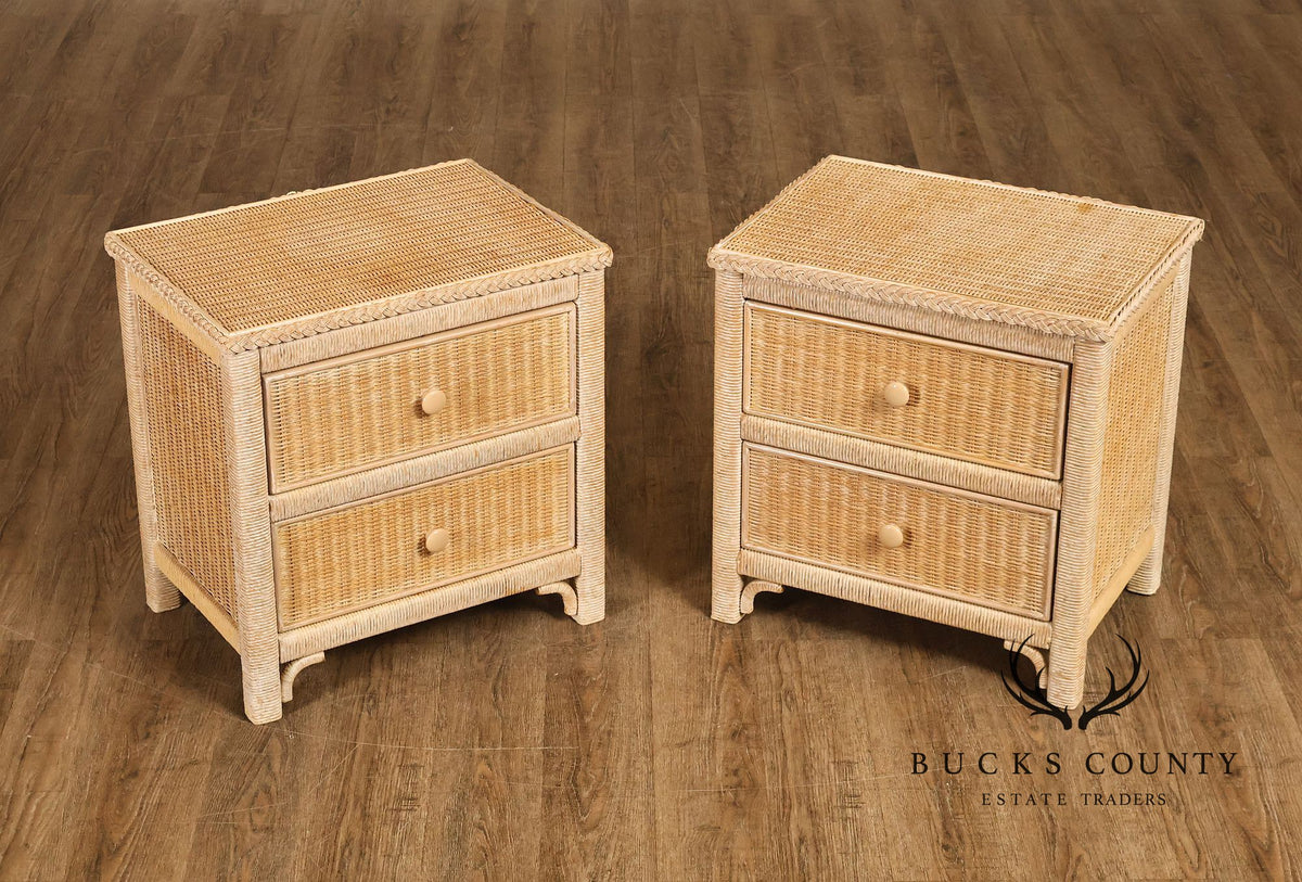 Lexington Henry Link Vintage Pair of Wicker two Drawer Nightstands