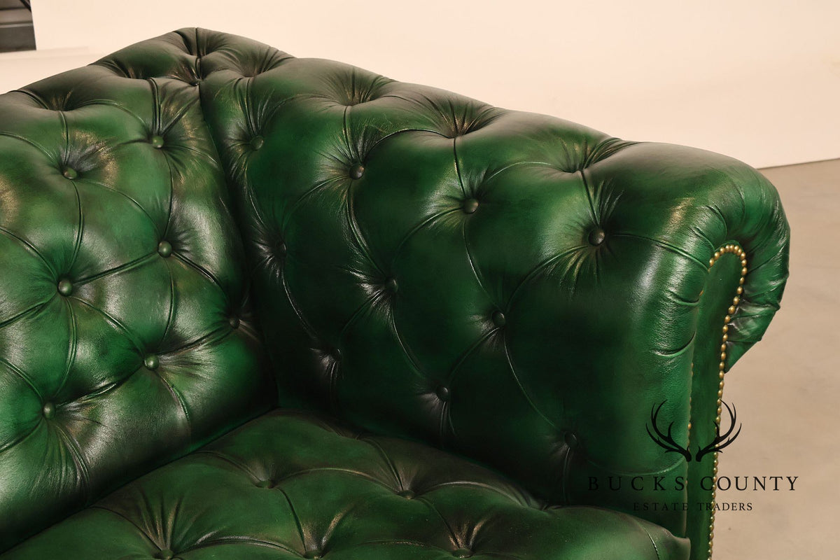 Chesterfield Style Green Leather Sofa