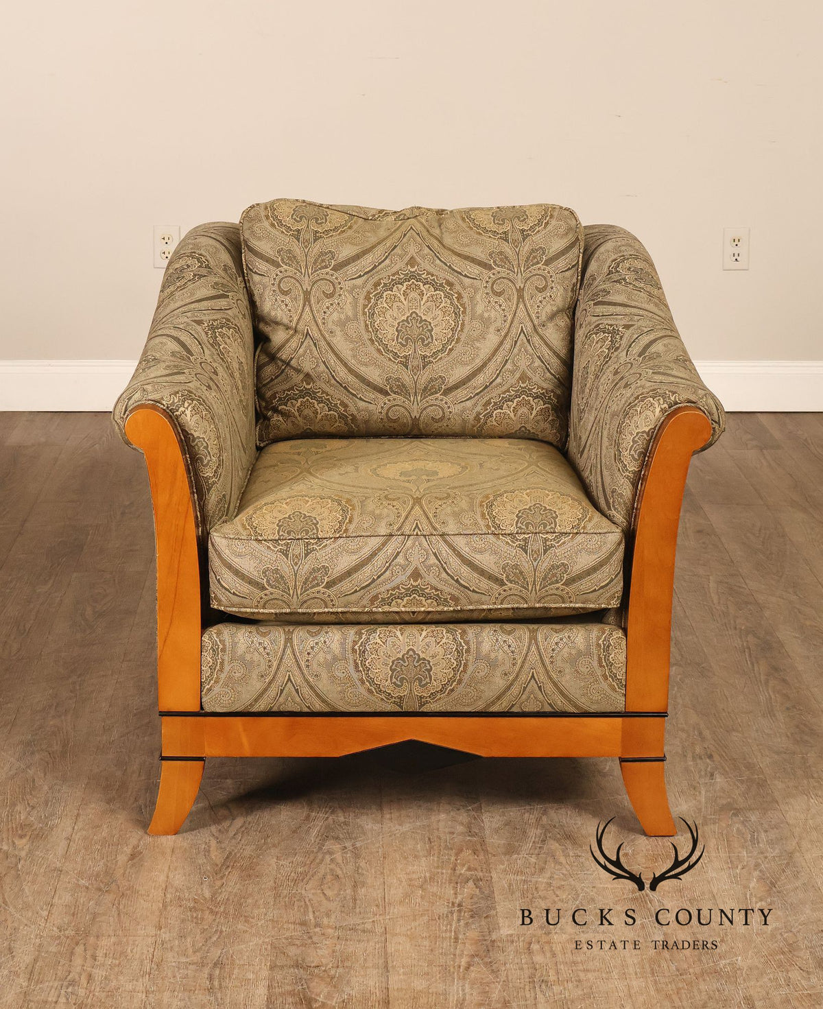 Sherrill Biedermeier Style Upholstered Armchair With Exposed Wood Frame