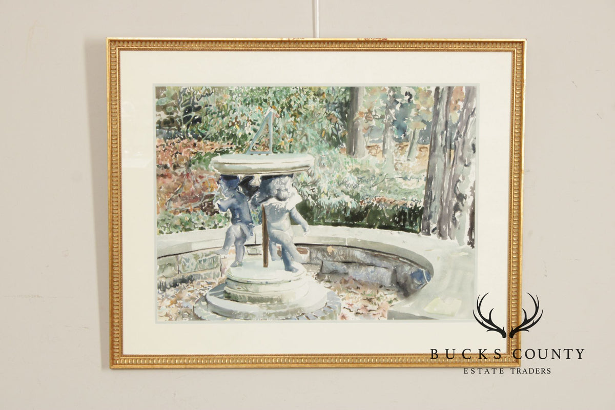 Raimond Del Noce Watercolor, Garden Fountain