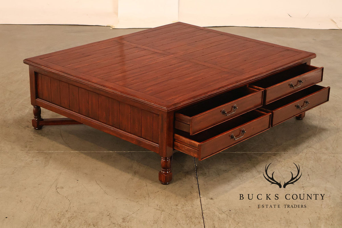 Bausman & Company Rustic Wood Square Coffee Table With Four Drawers