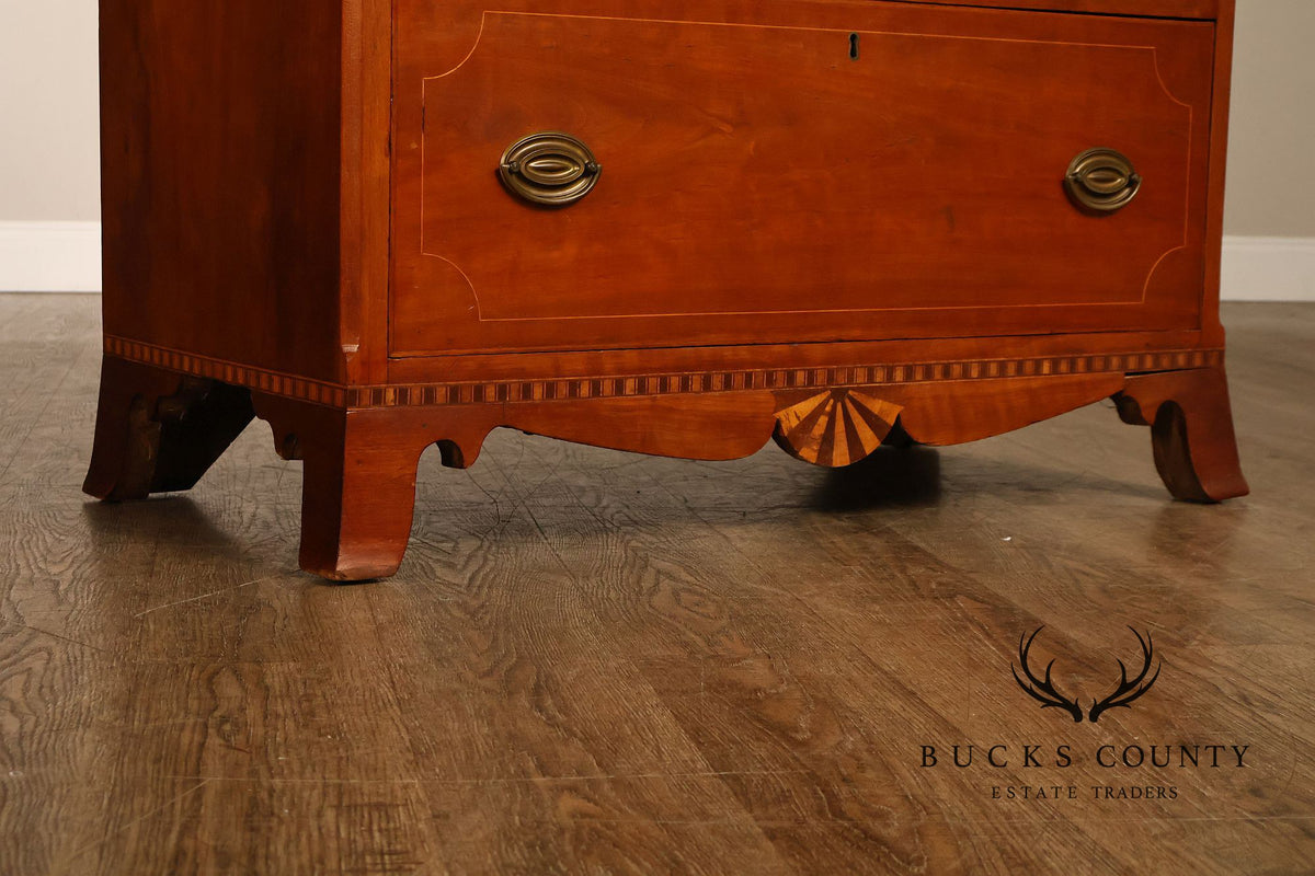 Antique Hepplewhite Inlaid Cherry Tall Dresser