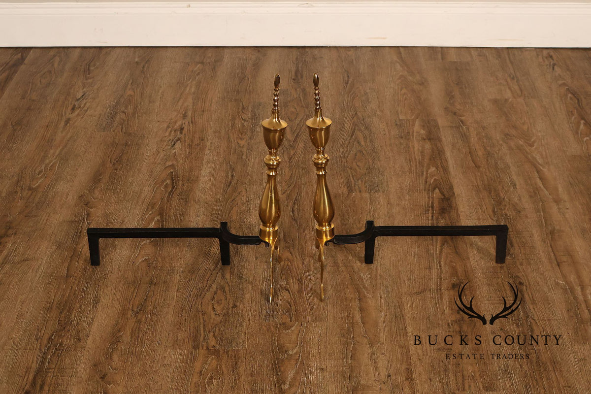 Federal Style Pair of Brass Fireplace Andirons