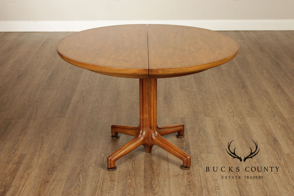 Mid Century Modern Round Walnut Extendable Dining Table