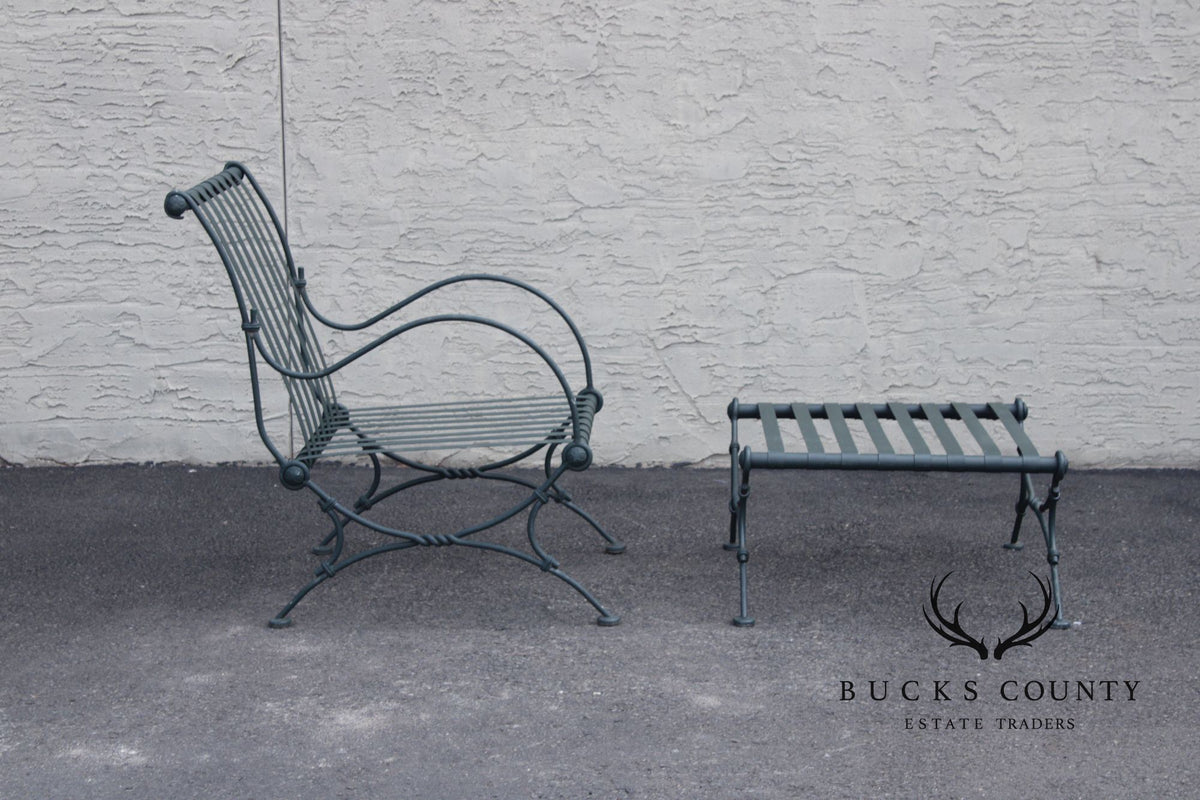 Vintage Wrought Iron Patio Lounge Chair and Ottoman