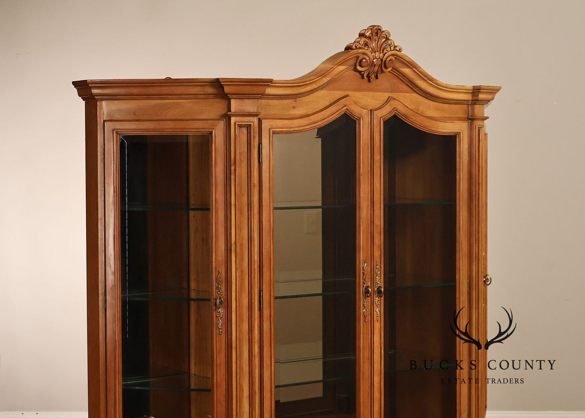 Century Furniture French Provincial Style Fruitwood Lighted China Cabinet