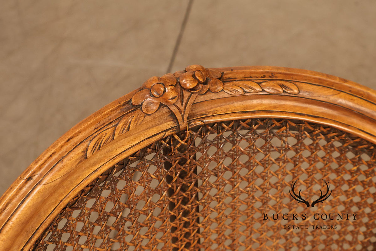 Antique French Louis XV Style Pair Of Carved Wood Caned Armchairs