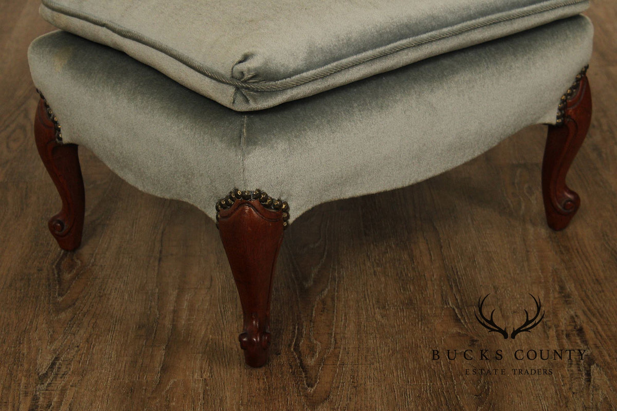 French Style Vintage Mahogany And Upholstered Ottoman