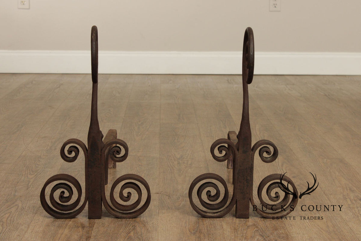 Antique Pair of Hand Forged of Fireplace Andirons