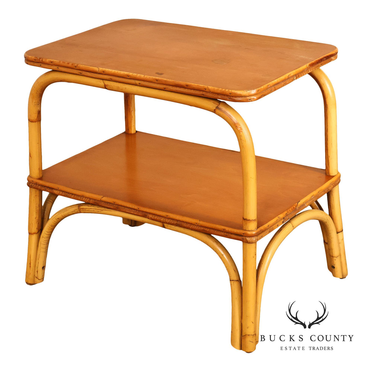 Vintage Mid Century Modern Two-Tier Bamboo End Table