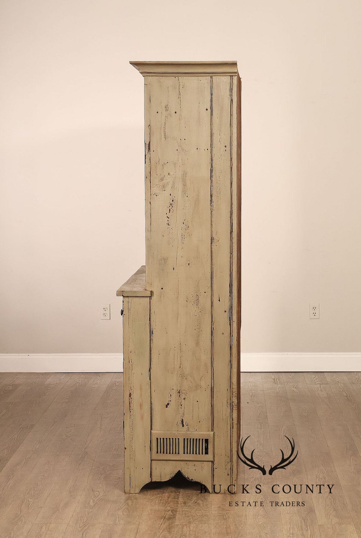 Vintage Distressed Painted Pine Step-Back Cupboard Cabinet