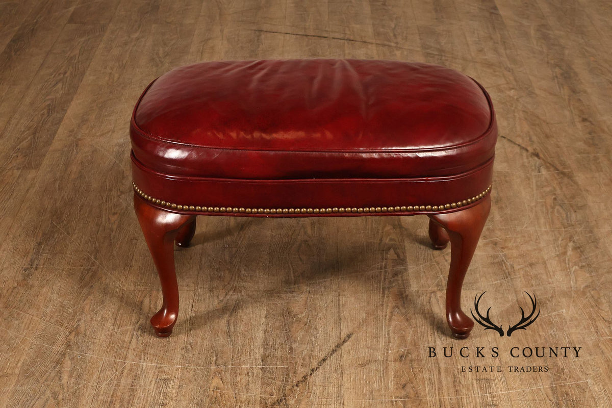 Hickory Chair Queen Anne Style Oxblood Leather Ottoman