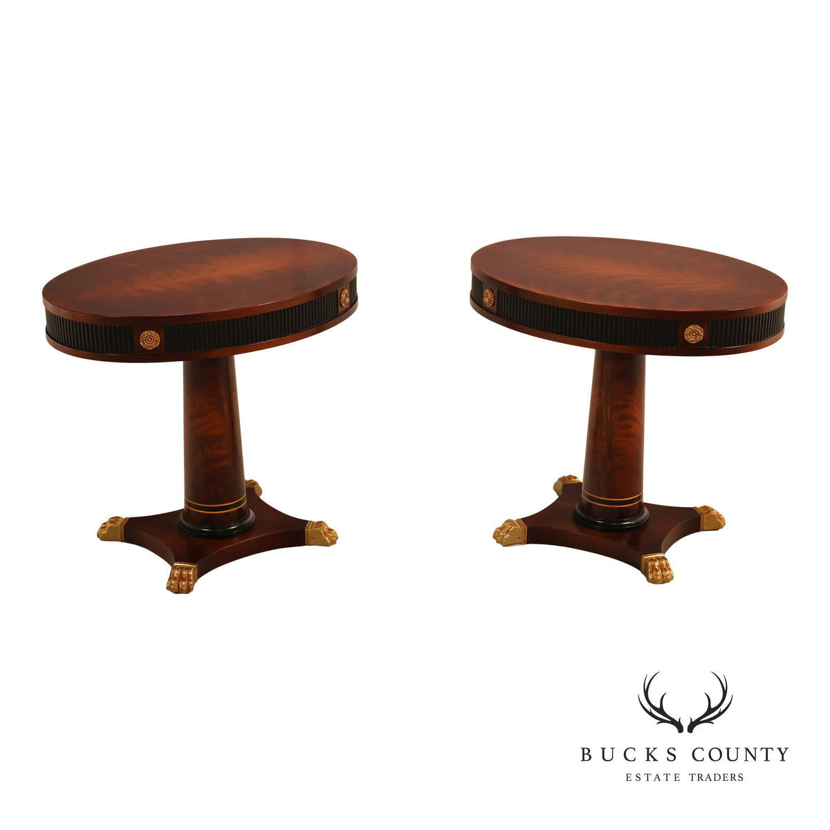Mariner Neoclassical Style Pair Of Oval Mahogany Pedestal Tables