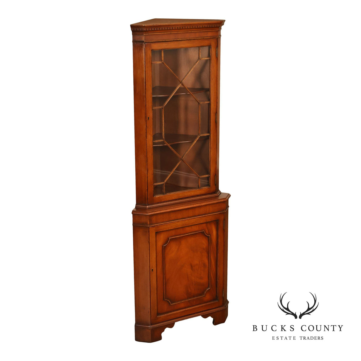 Georgian Style Narrow Mahogany Corner Cabinet With Geometric Glass Door