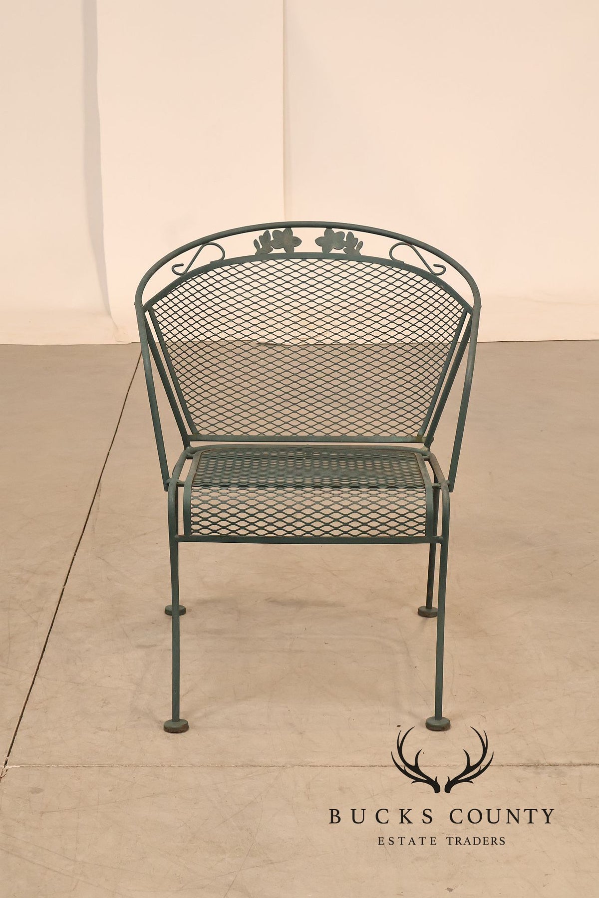 Vintage Wrought Iron Round Patio Table And Four Chairs Set