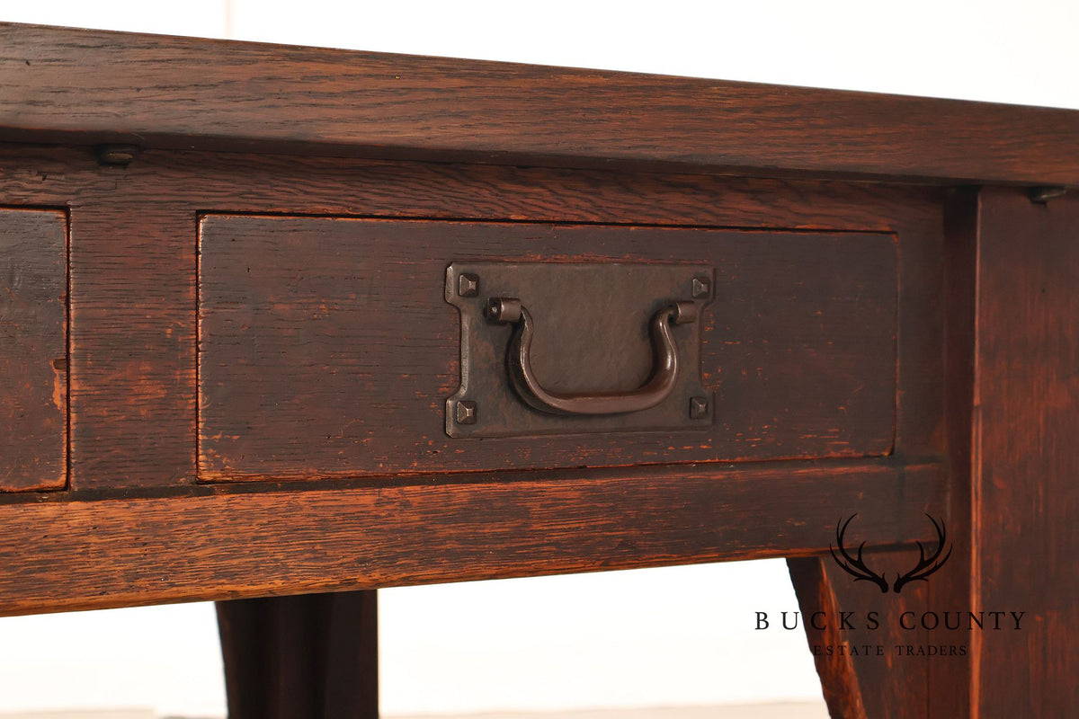 Early Gustav Stickley No. 460 Oak Library Table With Rare Hardware