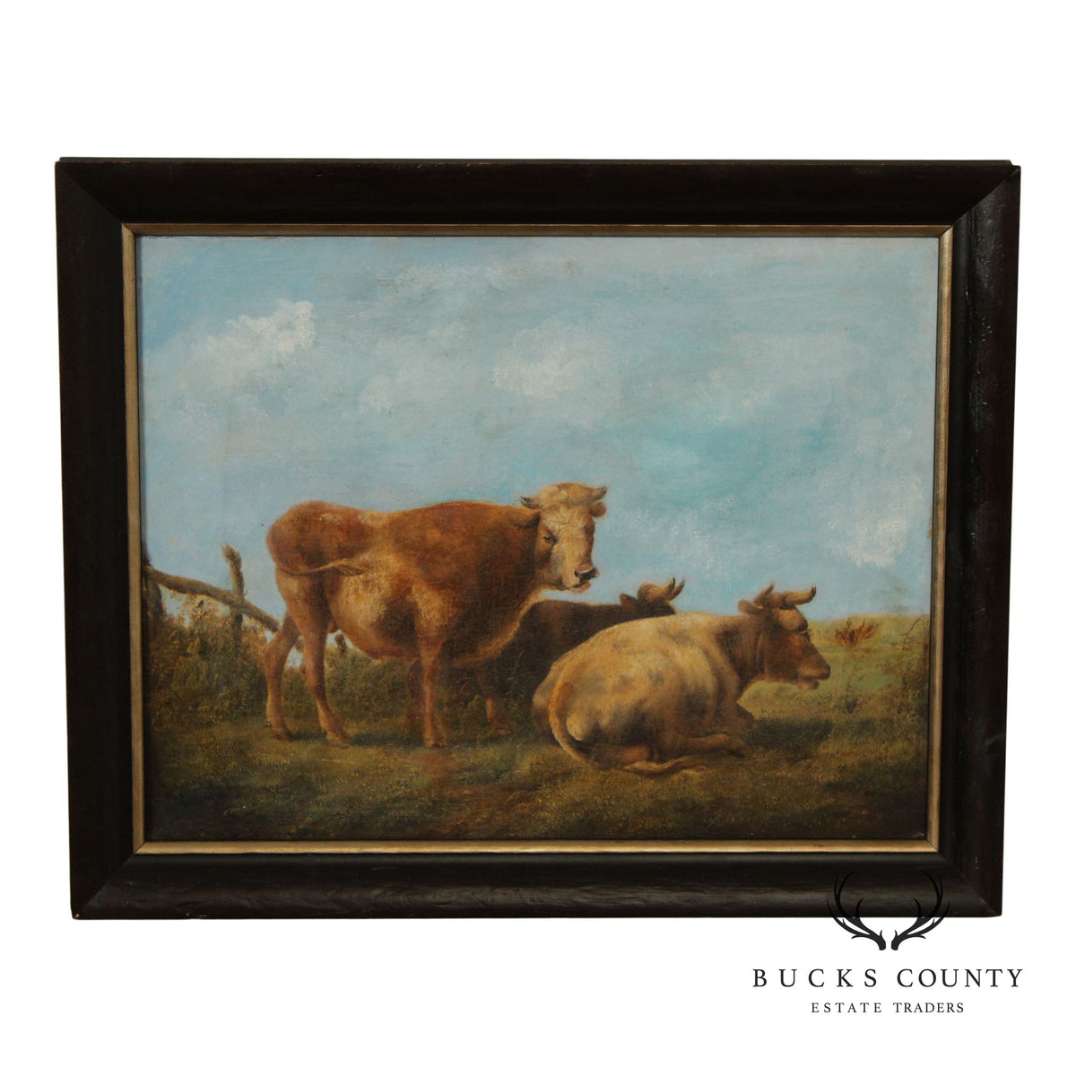 Antique European School Oil Painting, Cattle Grazing