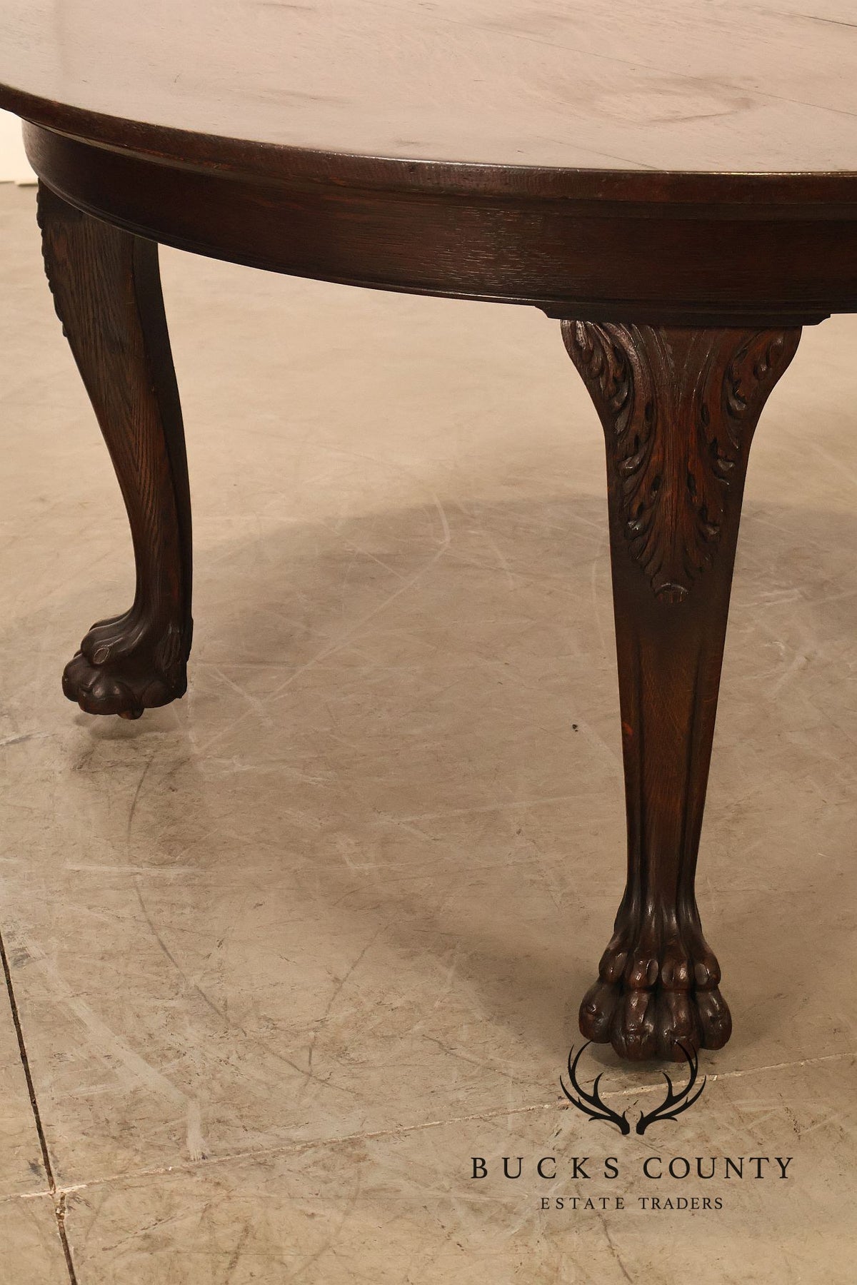 Antique Renaissance Revival Round Oak Expandable Dining Table