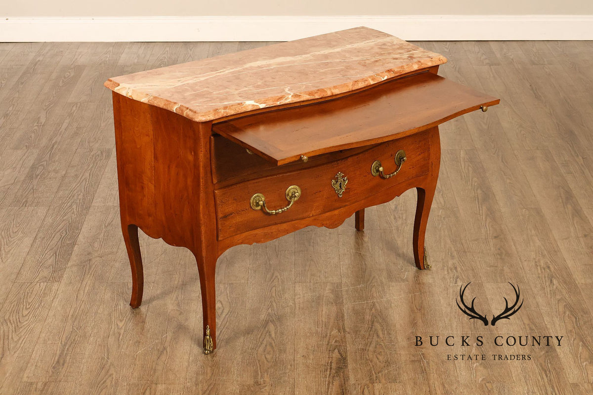Don Ruseau French Louis XV Style Walnut Marble Top Commode