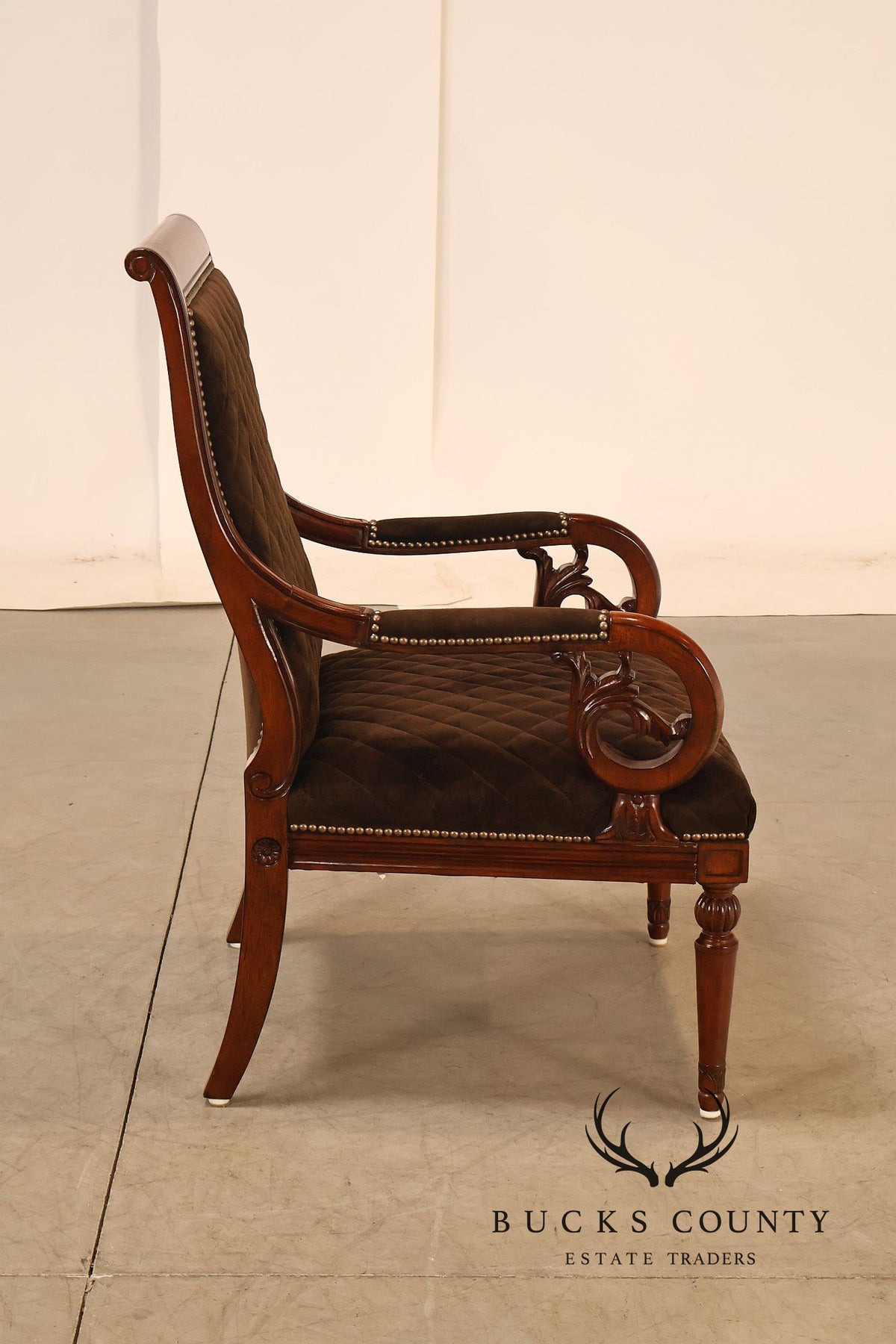 Hooker Furniture Traditional Mahogany Scroll Arm Upholstered Armchair