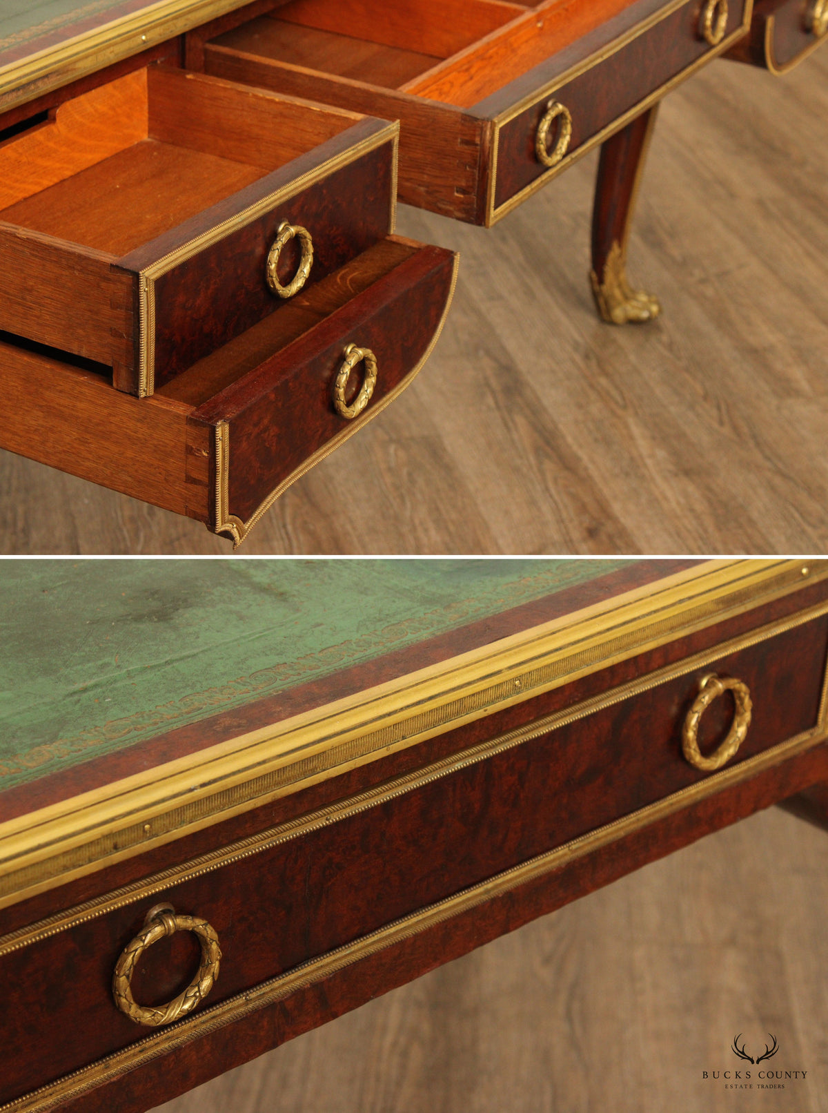 French Louis XV Style Leather Top Bureau Plat Writing Desk
