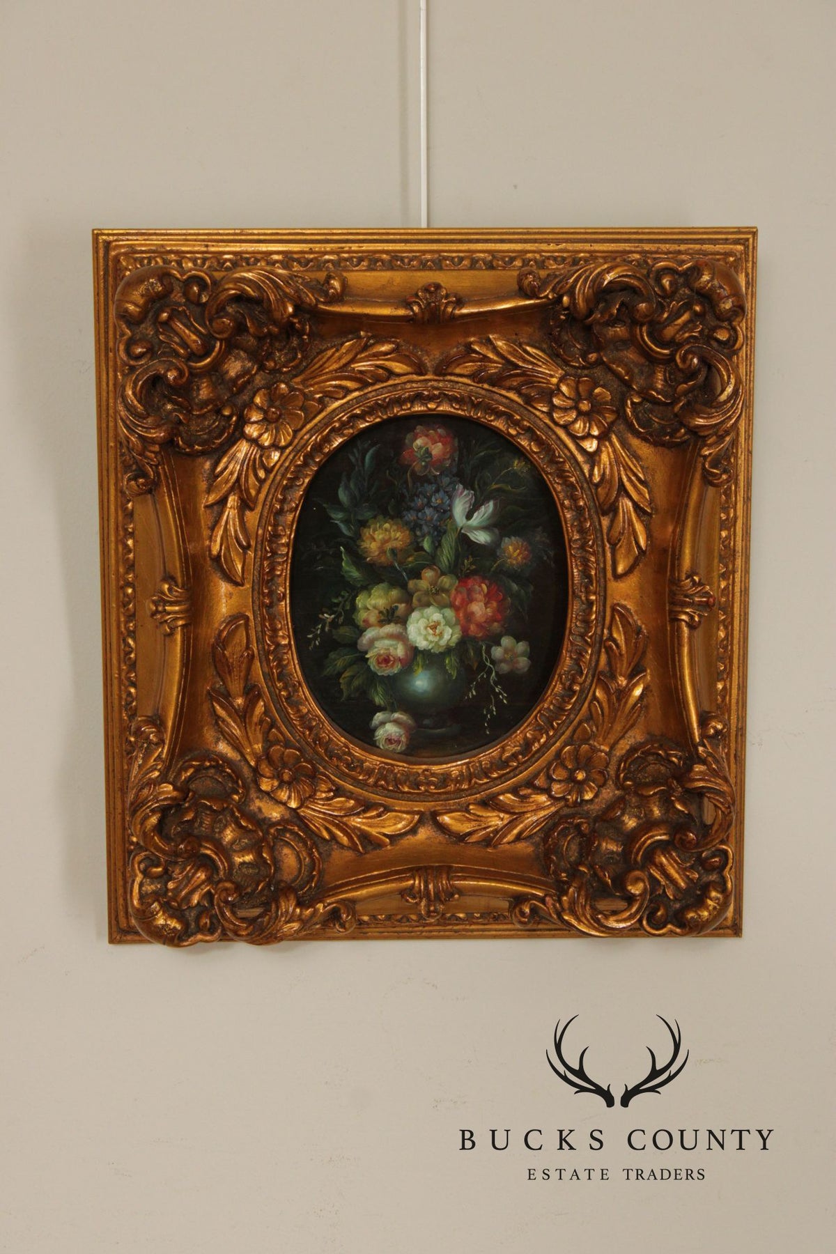 Small Floral Still-Life Oil Painting in Ornate Frame