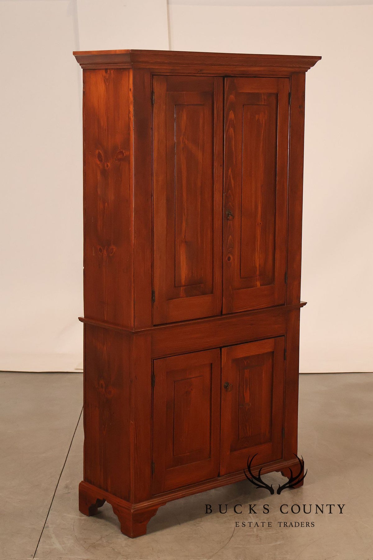 Antique Primitive American Pine Two Piece Pantry Cupboard