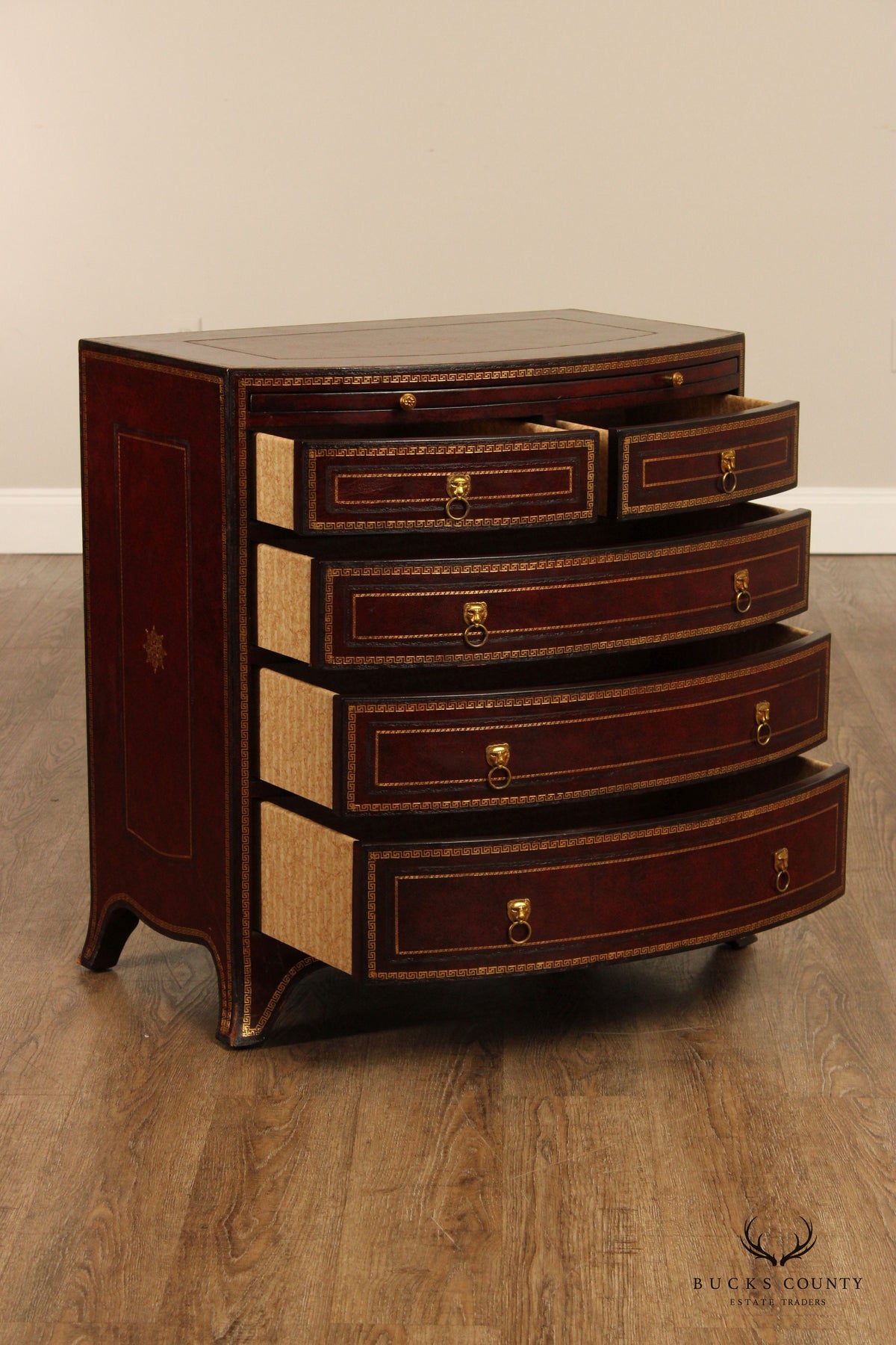 Maitland-Smith Leather Wrapped Bow Front Bachelor's Chest