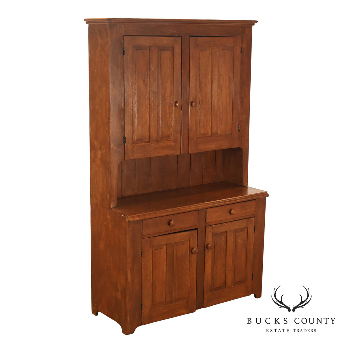 Antique American Primitive Pine Step Back Cupboard
