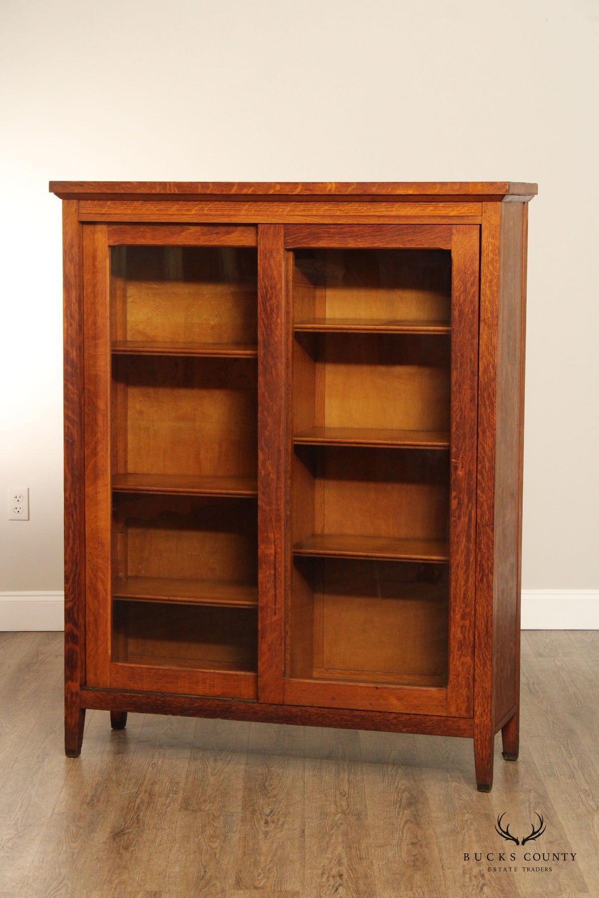 Antique Mission Oak Sliding Glass Door Bookcase