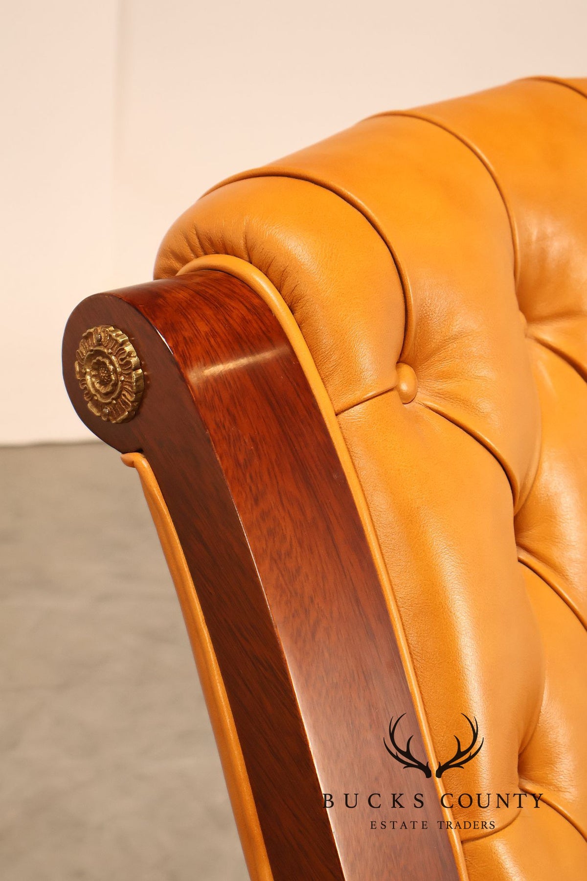 Mariner Leather Swivel Office Chair With Tufted Back And Carved Mahogany Base