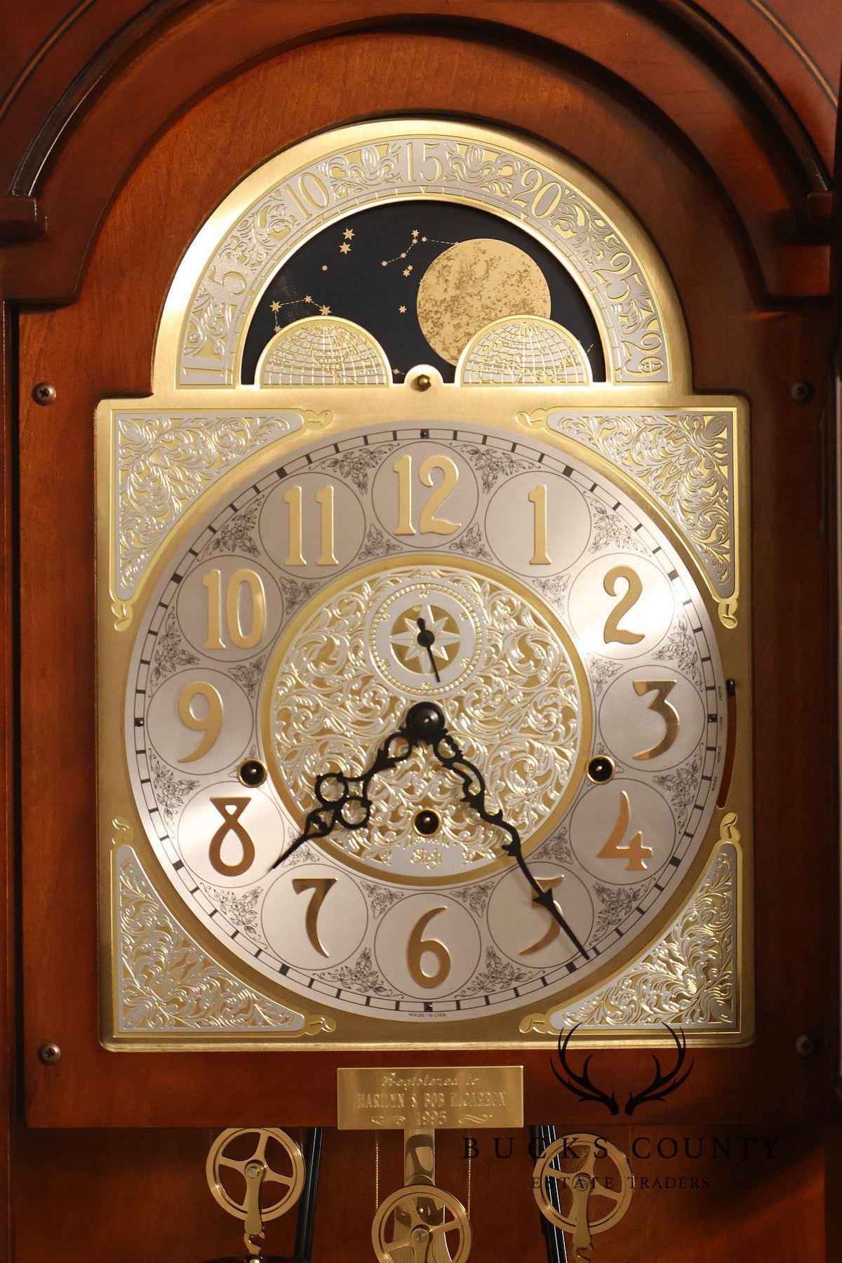 Sligh Mahogany Grandfather Clock With Triple Chime Moon Phase Dial