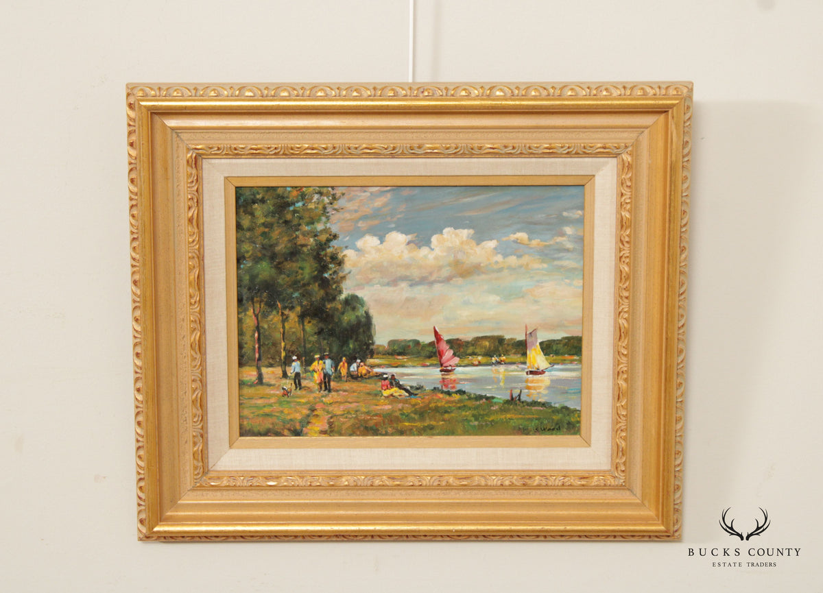 S. Wood Framed Oil Painting, A Day On the Water