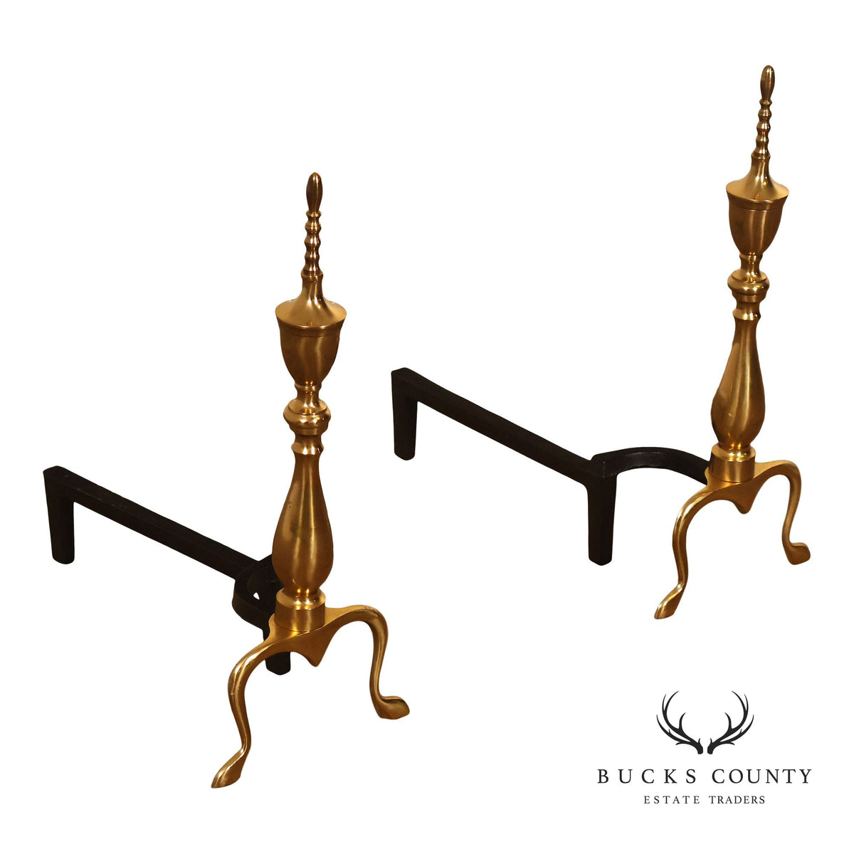 Federal Style Pair of Brass Fireplace Andirons