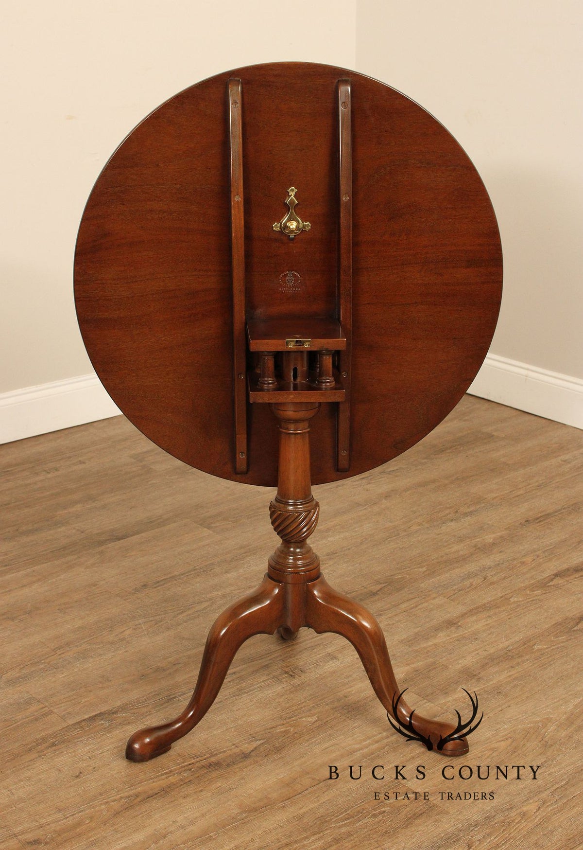 Pair of Kittinger Historic Newport Mahogany Tilt-Top Pedestal Tables