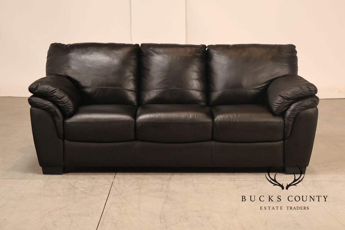 Italsofa Pair of Black Leather Sofas