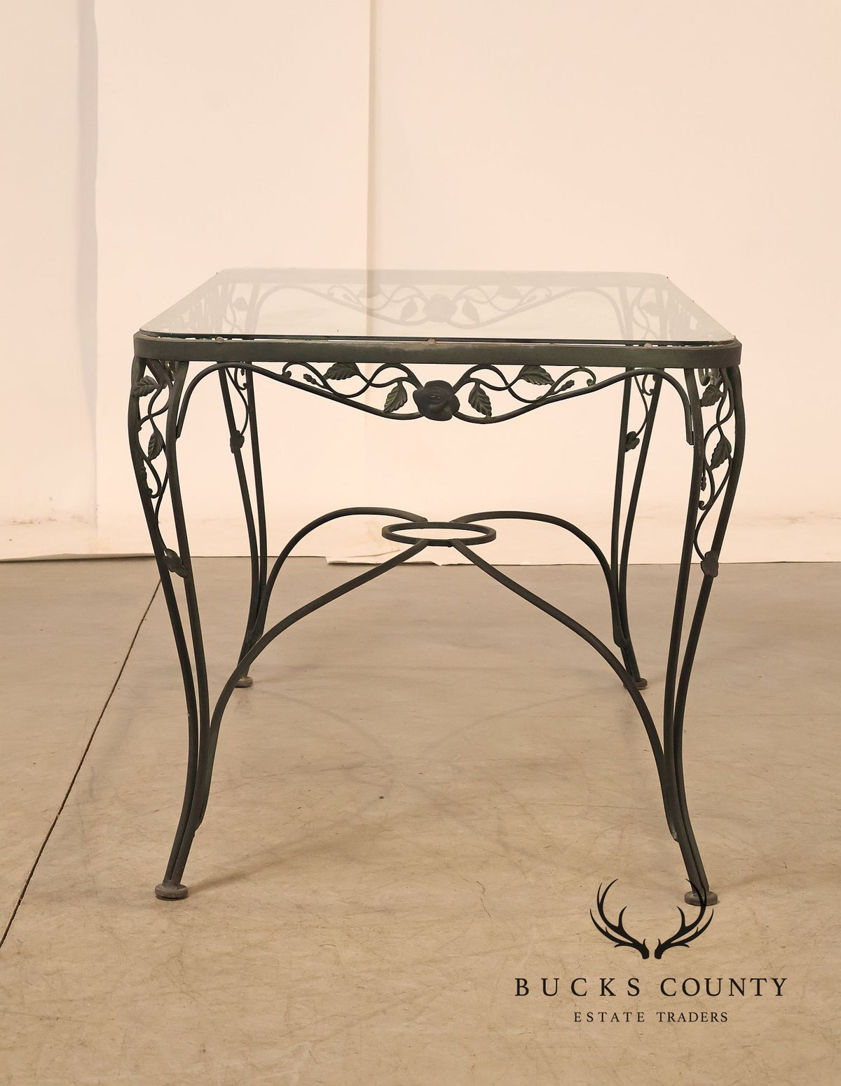Vintage Glass Top Wrought Iron Patio Table