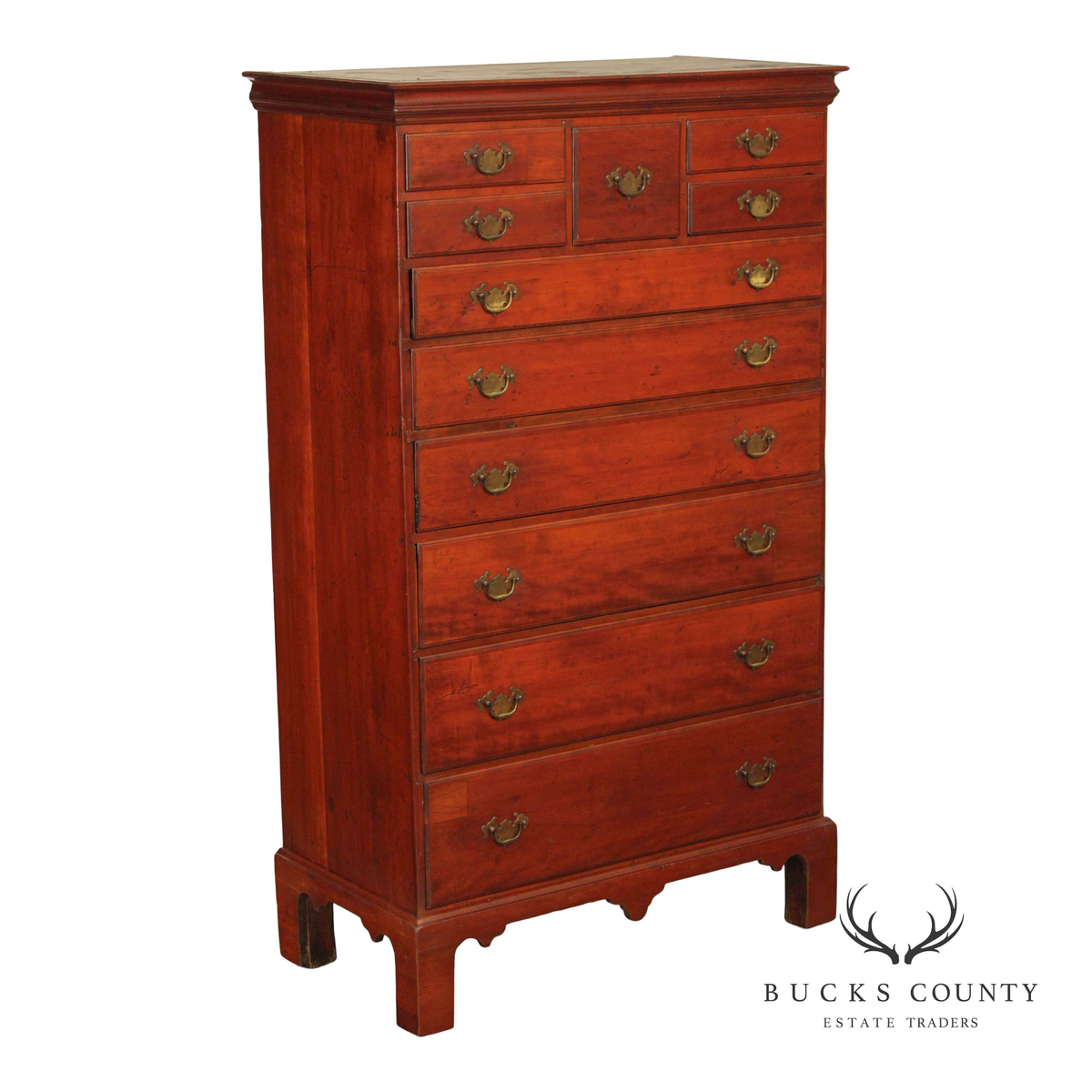 Antique American Chippendale Period Cherry Tall Chest Of Drawers