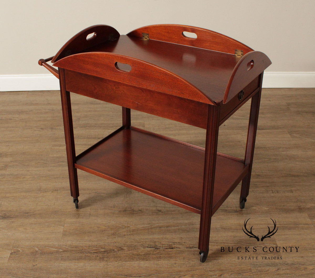 Chippendale Style Vintage Mahogany Butler's Tray Bar Cart