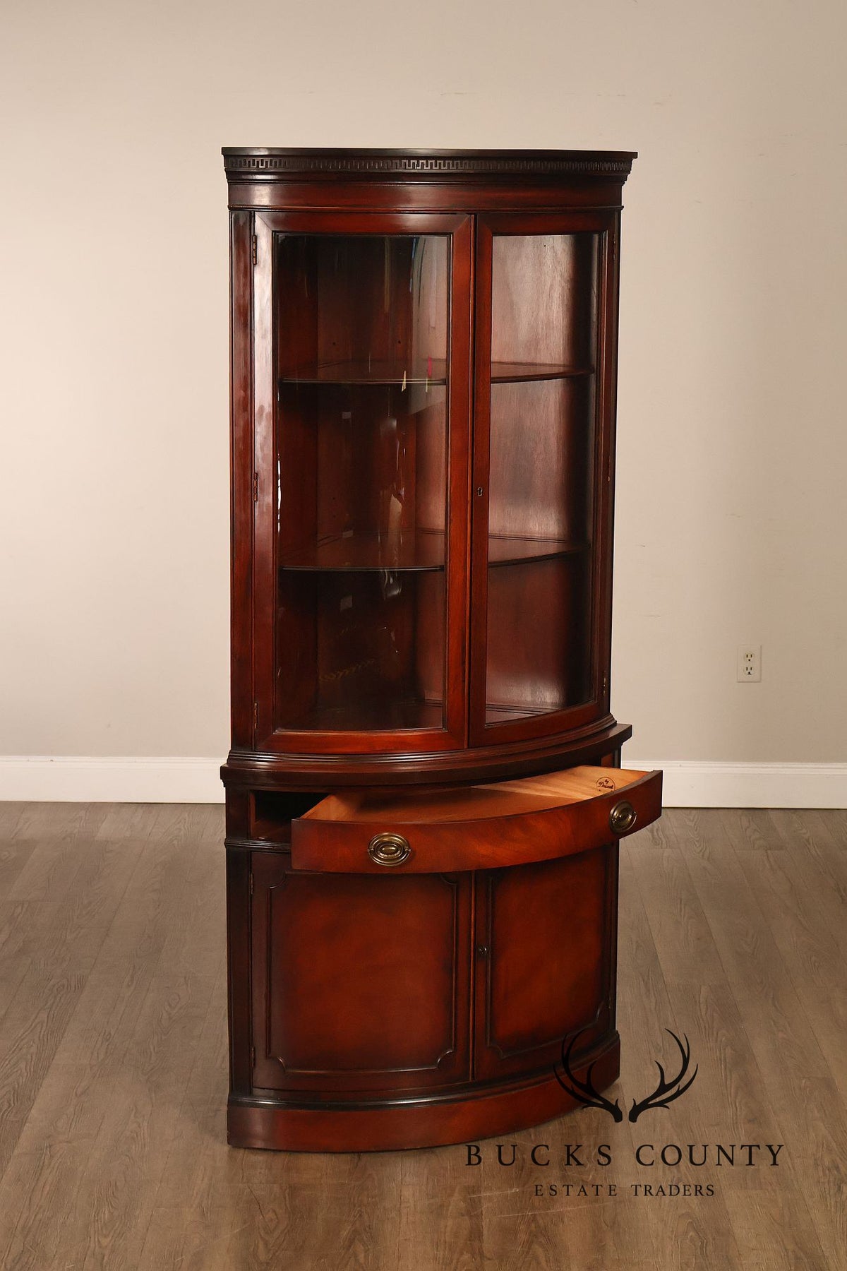 Drexel Travis Court Mahogany Bow Front Corner Cabinet